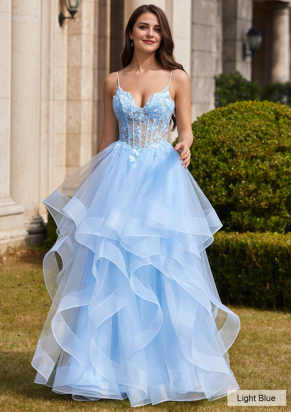 Ball-Gown/Princess Square Floor-Length Tulle Prom Dresses