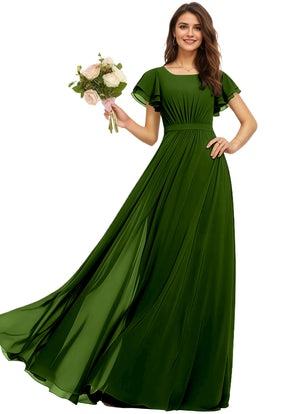 A-line Scoop Floor-Length Chiffon Bridesmaid Dress With Ruffle