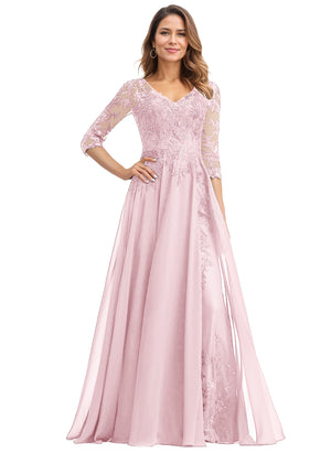 A-line V-Neck Floor-Length Lace Chiffon Mother of the Bride Dress With Sequins