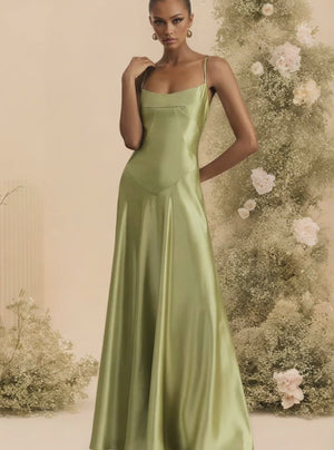 Satin Corset Maxi Spaghetti Straps A Line Bridesmaid Dress