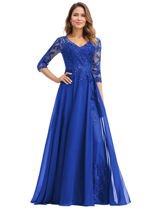 A-line V-Neck Floor-Length Lace Chiffon Mother of the Bride Dress With Sequins