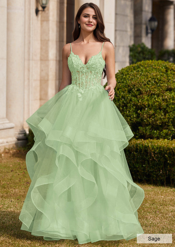 Ball-Gown/Princess Square Floor-Length Tulle Prom Dresses
