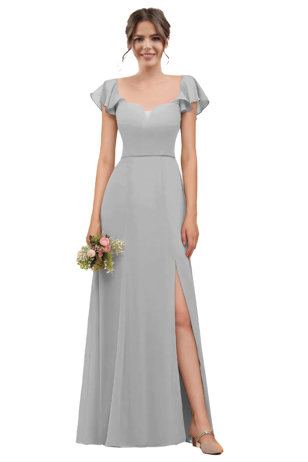 A-line V-Neck Floor-Length Chiffon Bridesmaid Dress With Ruffle