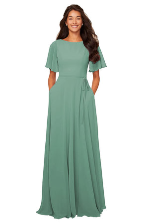 A-line Scoop Floor-Length Chiffon Bridesmaid Dress With Ruffle