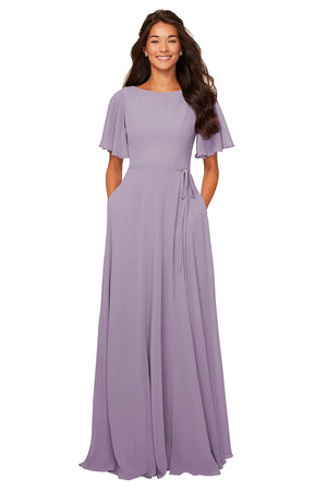 A-line Scoop Floor-Length Chiffon Bridesmaid Dress With Ruffle