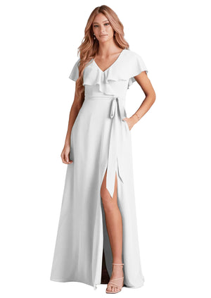 A-line V-Neck Floor-Length Chiffon Bridesmaid Dress With Ruffle