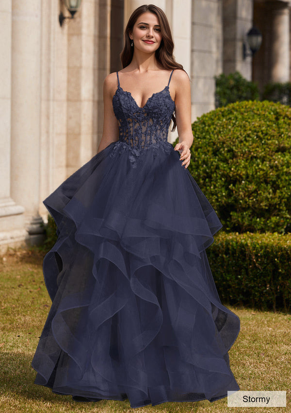 Ball-Gown/Princess Square Floor-Length Tulle Prom Dresses