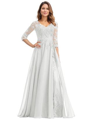 A-line V-Neck Floor-Length Lace Chiffon Mother of the Bride Dress With Sequins